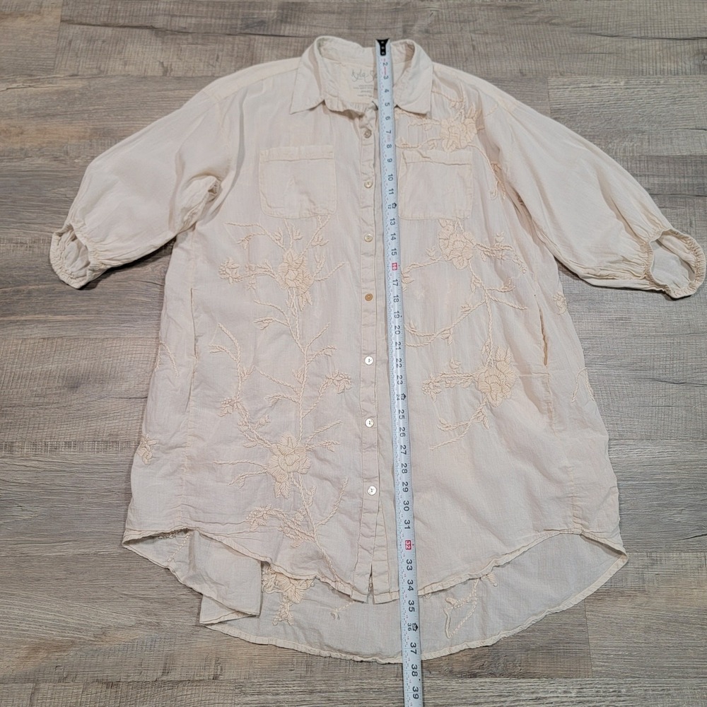 Kyla Seo Anthropologie Embroidered Cotton Gauze Button Up Shirt Pockets Small - Picture 7 of 9
